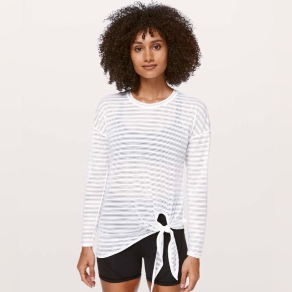 🌼Lululemon Tie Your Practice *Stripe Long Sleeve Size 12 White